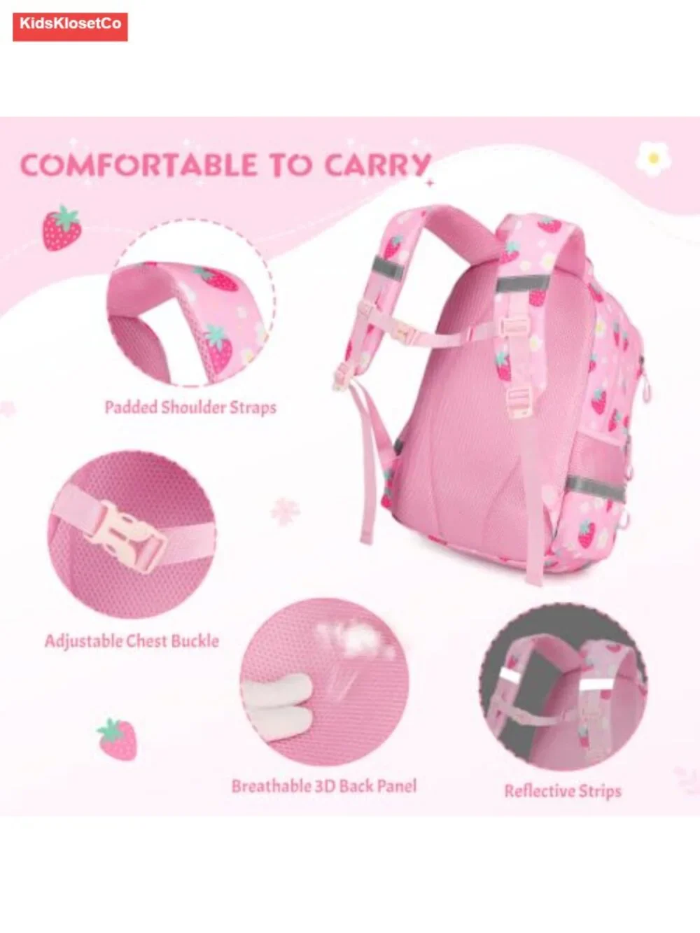3D Plush Strawberry Backpack Set with Lunch Box & Pencil Case for Girls School